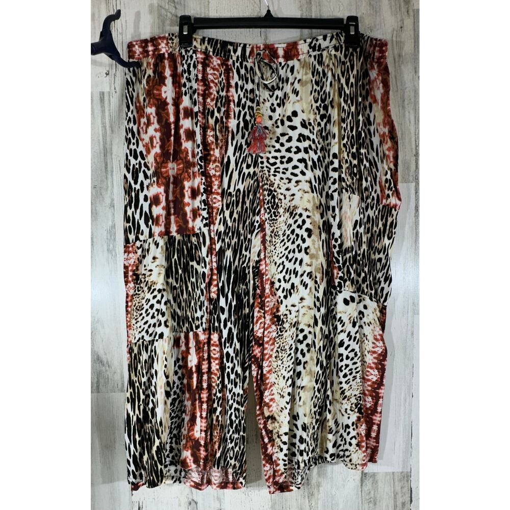 Melissa Paige Cropped Pants Sz 3X Animal Prints Wide Leg Elastic Waist High Rise